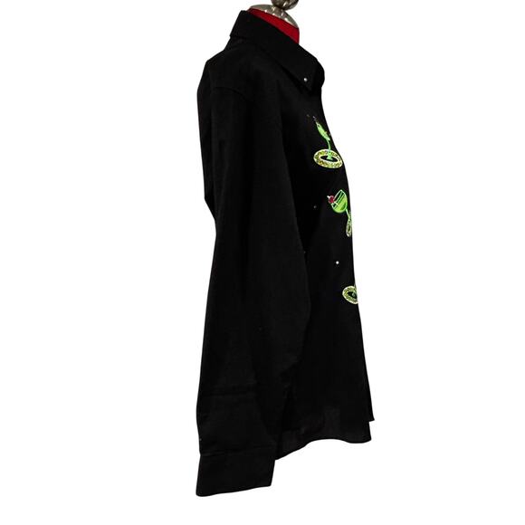 NYE Las Olas size S black green bejeweled blouse margarita glasses button front - Picture 7 of 9